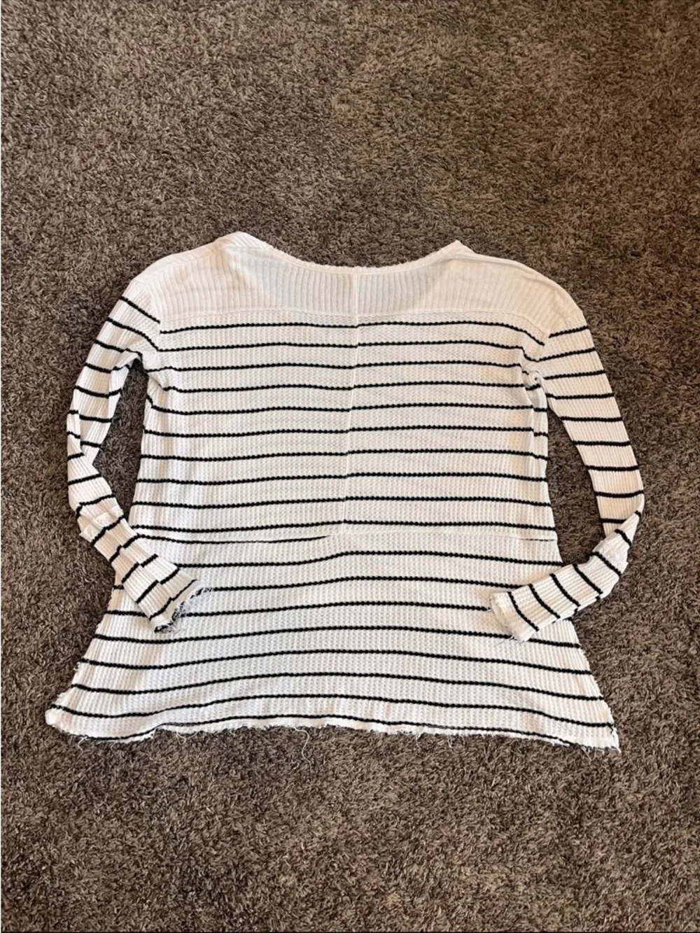 Free People Sunset Park Thermal Top Striped V-Neck Oversized Tunic White Black M